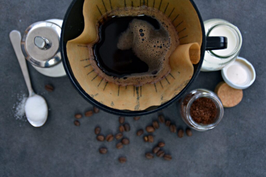 Filtered,Coffee,In,A,Cup,With,Milk,And,Sugar,Beside